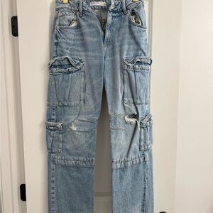 Distressed Light Blue Cargo Jeans